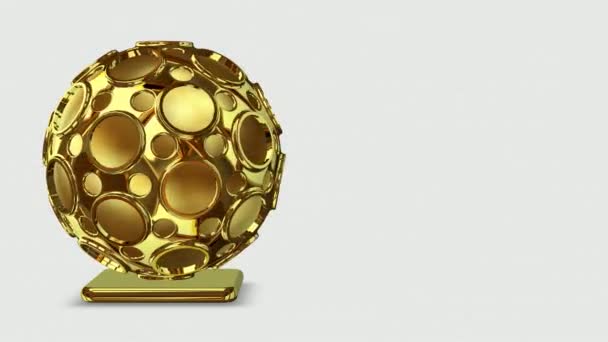 Unique Golden Shape Full Rotation Abstract Design Render Background Geometric — Vídeos de Stock