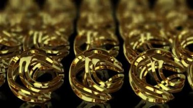 Background with golden spheres and blur effect, geometric figure, 3D Render, abstract design