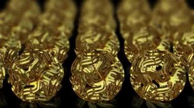 Background with golden spheres and blur effect, 3D Render, geometric figure, abstract design