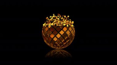Golden sphere crumbles into cubes, geometric figure, abstract design, 3D Render, Alpha Channel