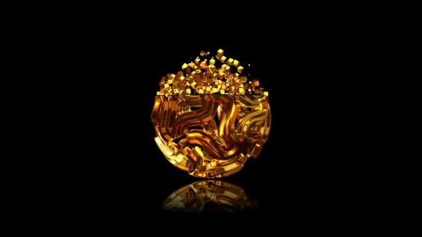 Golden Sphere Crumbles Cubes Abstract Design Geometric Figure Render Alpha — Αρχείο Βίντεο