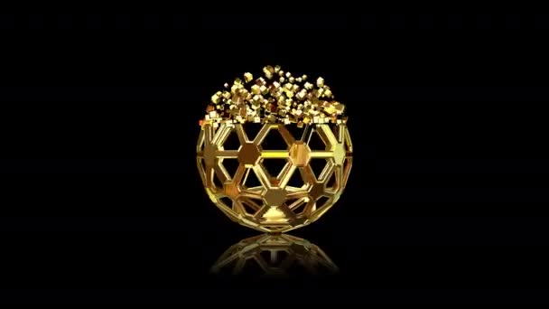 Золота Сфера Розбивається Куби Геометричні Фігури Альфа Канал Рендер Абстрактний — стокове відео