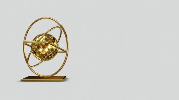Фон Золотой Сферой Полном Вращении Геометрическая Фигура Кольцо Квадрат Render — стоковое видео