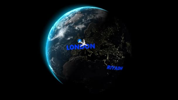 从伦敦飞往利雅得阿尔法海峡3D渲染 — 图库视频影像
