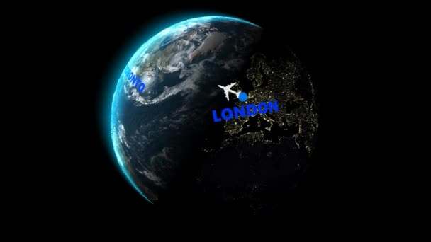 从伦敦飞往多伦多 阿尔法频道 3D渲染 — 图库视频影像