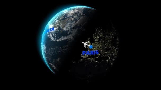 从巴黎飞往亚特兰大阿尔法频道3D渲染 — 图库视频影像