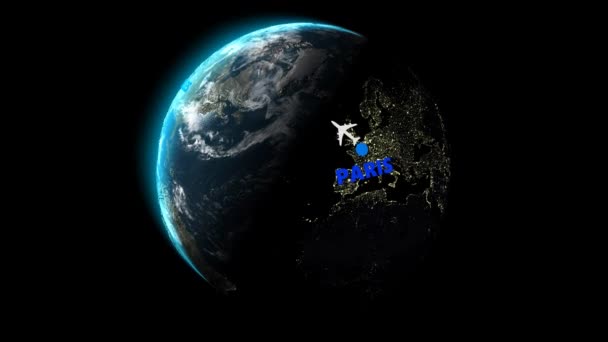 从巴黎飞往洛杉矶 阿尔法频道 3D渲染 — 图库视频影像