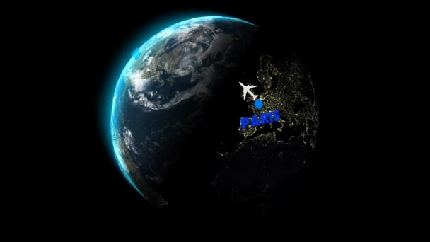 从巴黎飞往旧金山 阿尔法频道 3D渲染 — 图库视频影像