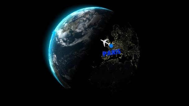Flyg Från Paris Till Dallas Alpha Channel Render — Stockvideo