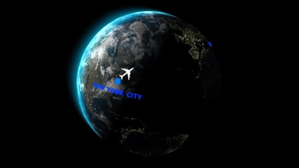 Repülőjegy New Yorkból Tel Avivba Alpha Channel Render — Stock videók