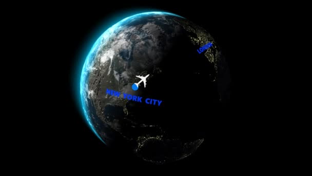 从纽约飞往伦敦 阿尔法频道 3D渲染 — 图库视频影像