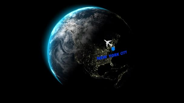 Flyg Från New York Till Tokyo Alpha Channel Render — Stockvideo