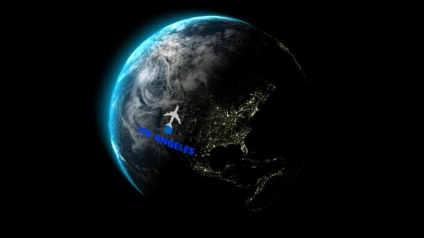 Flyg Från Los Angeles Till Doha Alpha Channel Render — Stockvideo
