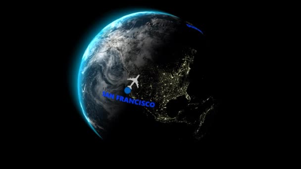 从旧金山飞往都柏林 阿尔法频道 3D渲染 — 图库视频影像