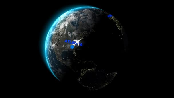 从亚特兰大飞往巴黎 阿尔法频道 3D渲染 — 图库视频影像
