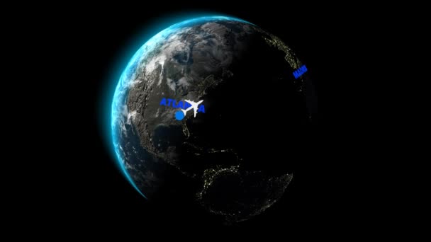 从亚特兰大飞往马德里阿尔法频道3D渲染 — 图库视频影像