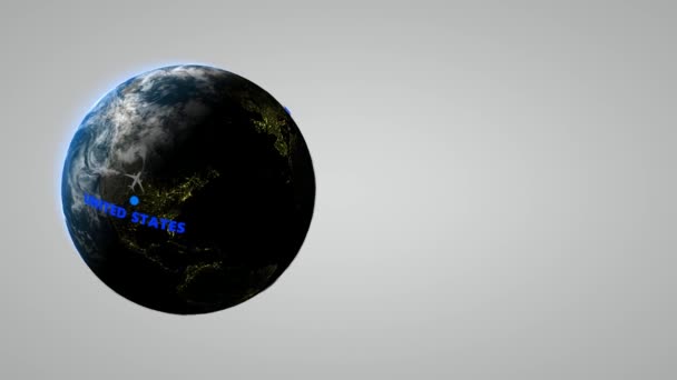 米国からカタールへの飛行機での背景 3Dレンダリング — ストック動画