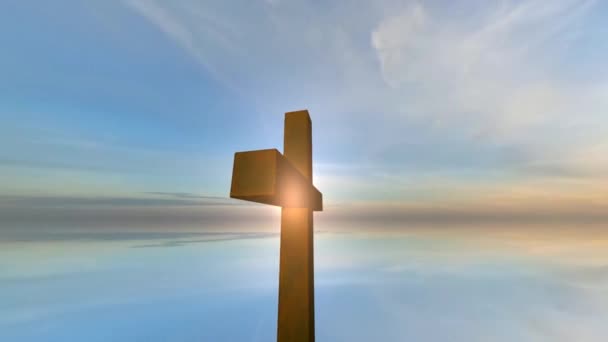 Croix Christ Avec Rotation Complète Ciel Coucher Soleil Religion Foi — Video