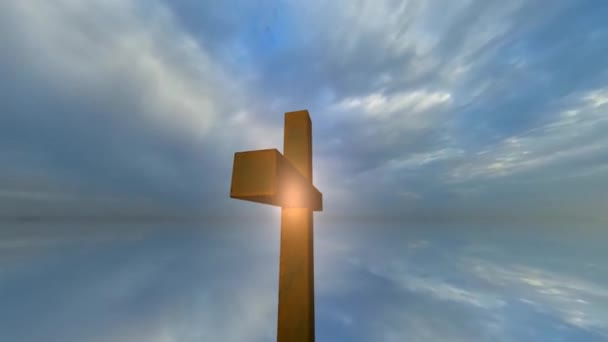 Croix Christ Avec Rotation Complète Ciel Coucher Soleil Foi Espérance — Video
