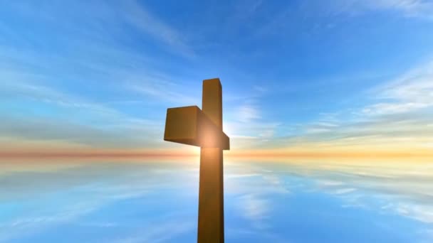 日没時に空の完全な回転を持つキリストの十字架 3Dレンダリング — ストック動画