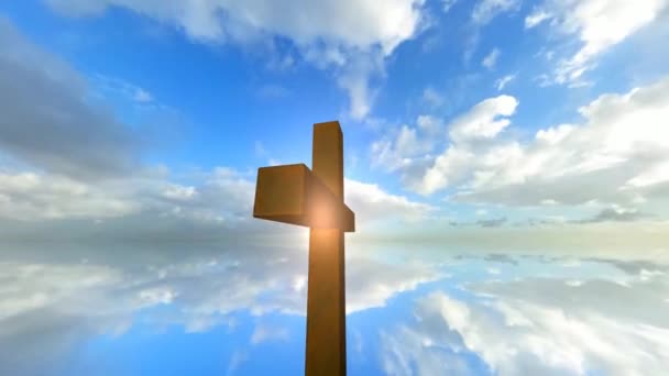 Croix Christ Avec Rotation Complète Ciel Coucher Soleil Religion Espérance — Video