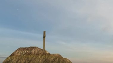 Günbatımında İsa 'nın haçı kayanın üzerinde, inanç, umut, din. 3B Hazırlama