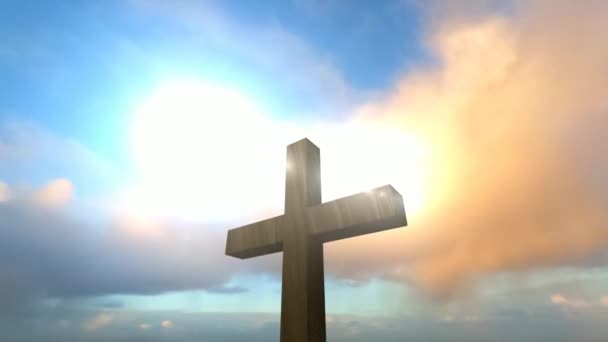 Krisztus Keresztje Napnyugtakor Napfény Effektussal Hittel Reménnyel Vallással Render — Stock videók