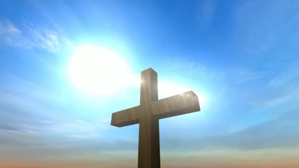 Крест Христа Закате Солнца Эффектом Солнечного Света Render Надежда Вера — стоковое видео