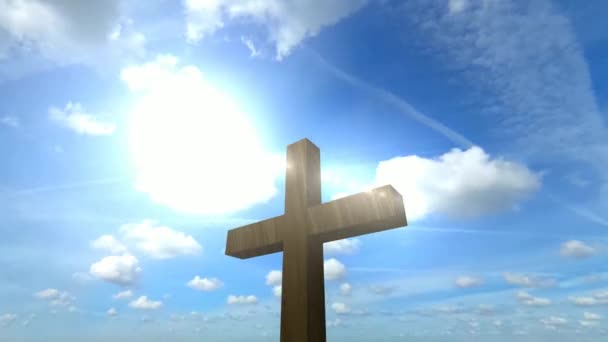 Cruz Cristo Atardecer Con Efecto Sol Render Religión Esperanza — Vídeos de Stock
