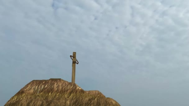 Das Kreuz Christi Mit Einer Dornenkrone Auf Einem Felsen Bei — Stockvideo