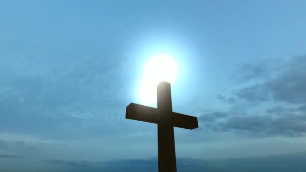 Das Kreuz Christi Bei Sonnenuntergang Mit Hintergrundwirkung Hoffnung Religion Glaube — Stockvideo