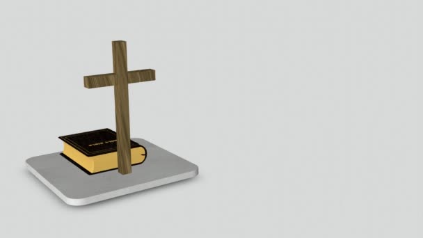Pozadí Dřevěným Křížem Biblí Svatou Plném Střídání Naděje Víra Náboženství — Stock video