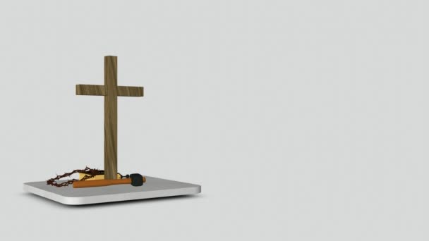 Wooden Cross Holy Bible Crown Thorns Full Rotation Background Render — Stock Video