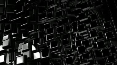 Kaotik döndürmedeki siyah geometrik şekiller, soyut tasarım, şekiller, arkaplan, üç boyutlu oluşturma