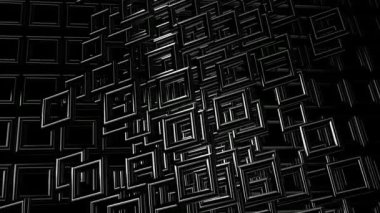 Kaotik döndürmedeki siyah geometrik şekiller, 3D oluşturma, soyut tasarım, arkaplan, şekiller