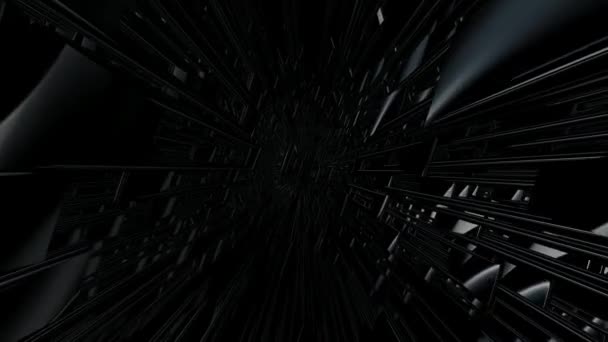 Движение Через Черные Геометрические Фигуры Рендер Фигуры Фон Абстрактный Дизайн — стоковое видео