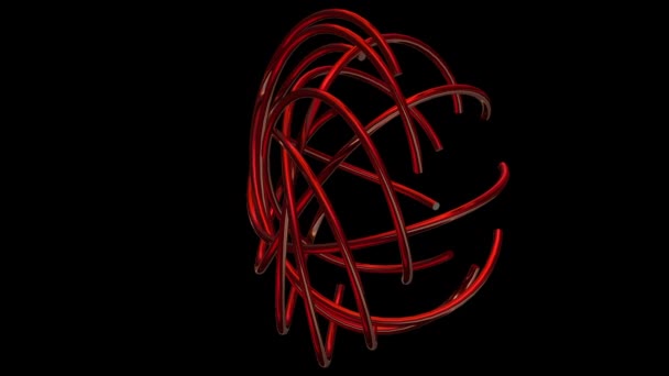 Red Tubes Folded Geometric Shape Figures Luxury Style Render Alpha — Stock Video