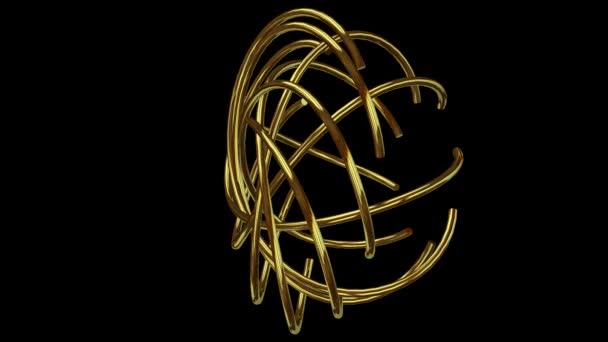 Χρυσοί Σωλήνες Διπλώνονται Γεωμετρικό Σχήμα Φιγούρες Πολυτελές Στυλ Render Alpha — Αρχείο Βίντεο