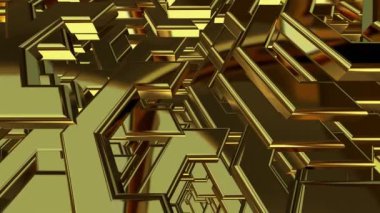 Altın geometrik figürler, şekiller, soyut tasarım, lüks tarz, 3D çizim