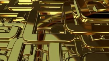 Altın geometrik figürlere sahip arka plan, lüks tarz, şekiller, soyut tasarım, 3D canlandırma