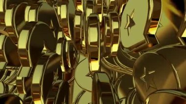 Dönen altın geometrik figürler, şekiller, lüks stil, soyut tasarım, 3D