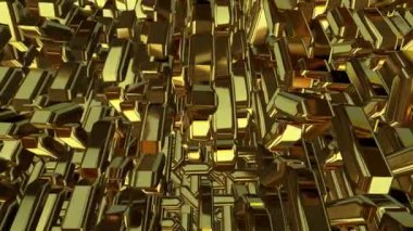 Dönen altın geometrik figürlere sahip arka plan, lüks stil, soyut tasarım, şekiller, 3D render