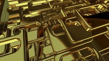 Dönen altın geometrik şekillere sahip arka plan, 3D tasarım, soyut tasarım, şekiller, lüks stil