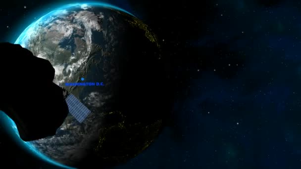 Данные Места Нахождения Вашингтона Земли Спутника Звезд Метеоритов Интро Render — стоковое видео