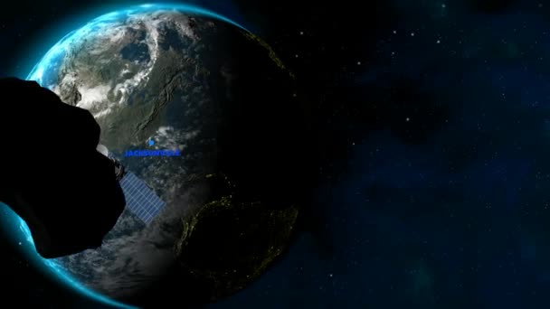 Bakgrund Med Jacksonville Läge Jord Satellit Stjärnor Meteoriter Introduktion Render — Stockvideo