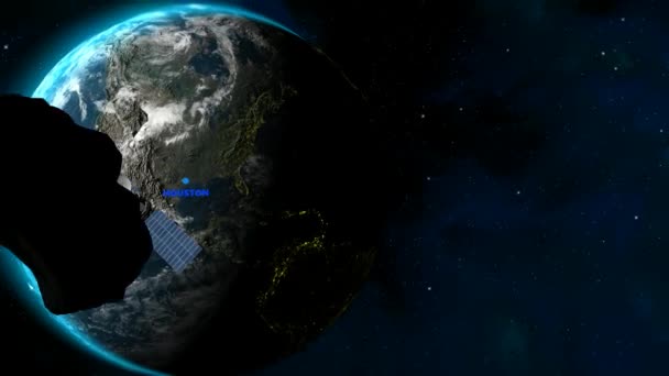 Bakgrund Med Houston Läge Jord Satellit Stjärnor Meteoriter Introduktion Render — Stockvideo