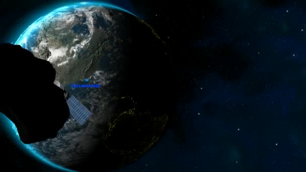 Tausta Tallahassee Sijainti Maa Satelliitti Tähdet Meteoriitit Johdatus Renderöinti — kuvapankkivideo