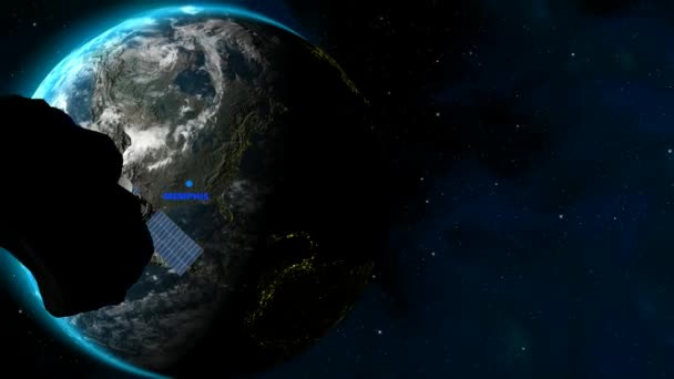 Arrière Plan Avec Emplacement Memphis Terre Satellite Étoiles Météorites Intro — Video