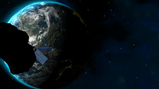 Sfondo Con Cincinnati Posizione Terra Satellite Stelle Meteoriti Introduzione Render — Video Stock