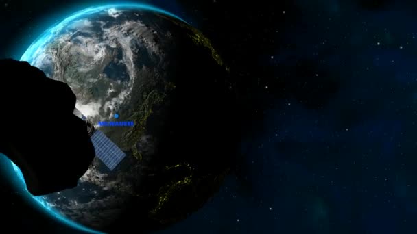 Hintergrund Mit Standort Milwaukee Erde Satellit Sternen Meteoriten Intro Render — Stockvideo
